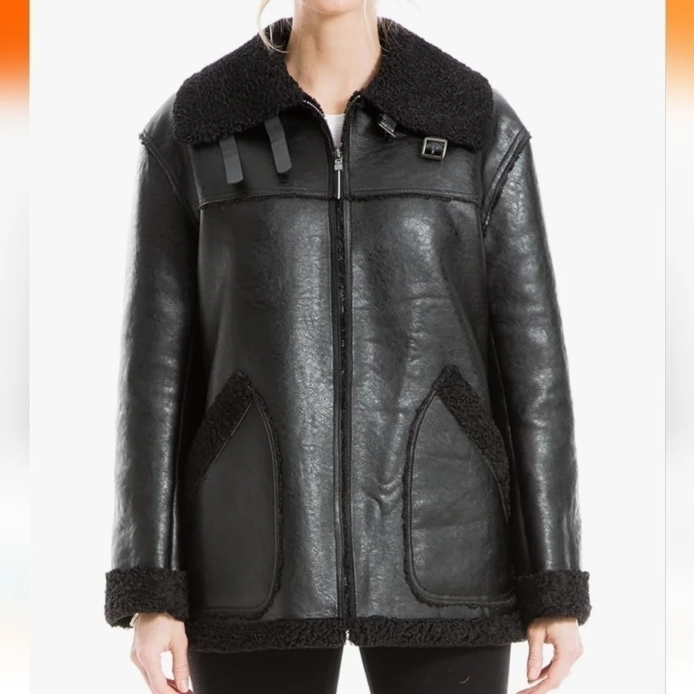 MAX Studio Faux Leather Sherling Jacket
